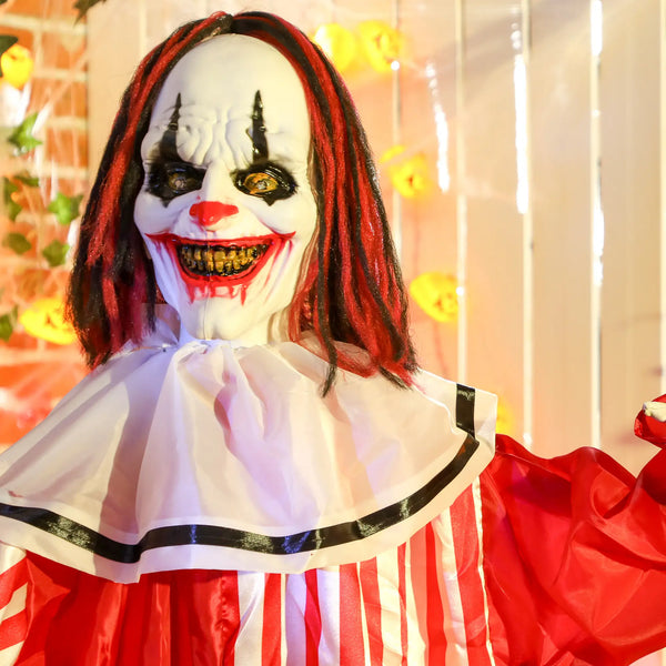 Halloween Dekoration Stehender Clown 165cm mit Licht- und Soundeffekt