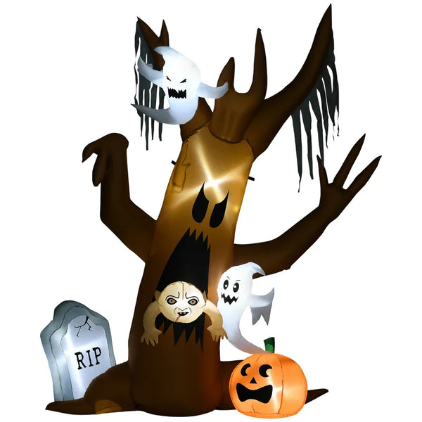 Aufblasbare Halloween-Dekoration – Geisterbaum mit LED-Beleuchtung & Figuren, 240 cm