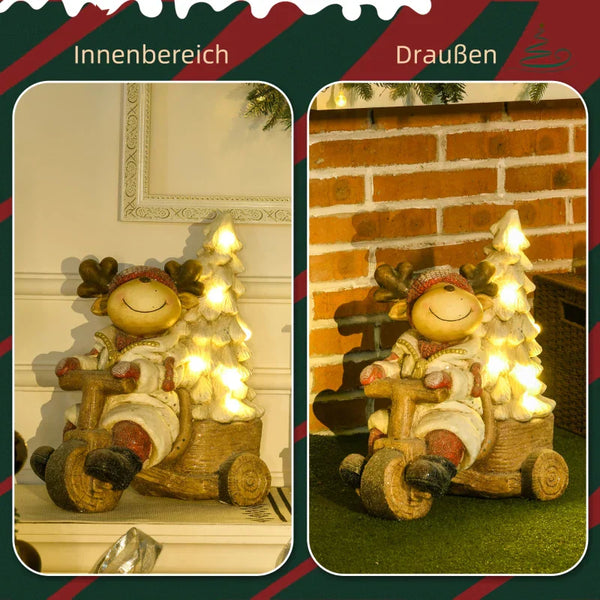 Weihnachtsdeko, Rentier mit Weihnachtsbaum, warme LED-Beleuchtung, Batteriebetrieb, In- und Outdoor, 44 cm