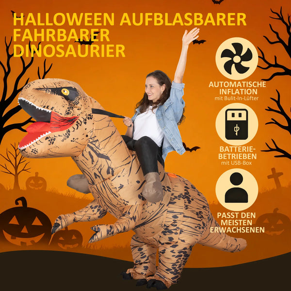 Aufblasbares Dinosaurier-Kostüm für Erwachsene, 210 lang, 170 cm hoch