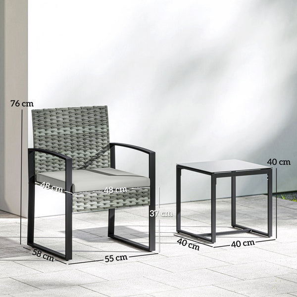 Rattan Bistroset, 3 teiliges Gartenmöbel-Set mit 2 Gartenstühlen und Tisch
