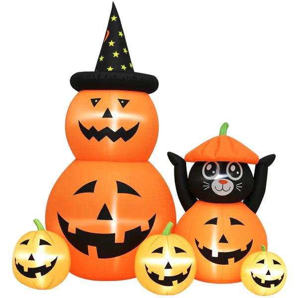 Halloween-Gartendeko Kürbisfamilie mit Katze, Gebläse wetterfest 160 x 100 x 180cm