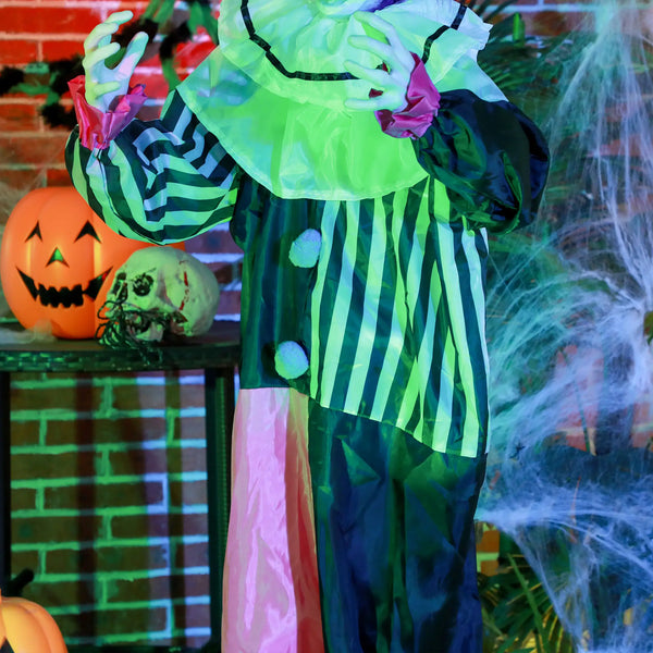 Halloween Dekoration Stehender Clown 173cm mit LED-Lichter Soundeffekt, pink und lila