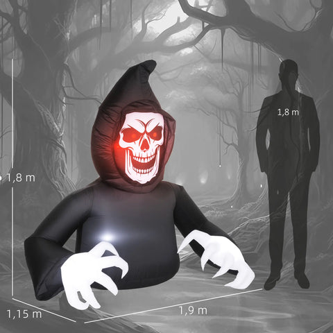 Aufblasbare Halloween-Dekoration – Aufblasbarer Sensemann mit LED-Beleuchtung, 180 cm)