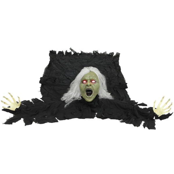 Animierte Halloween-Dekoration – Kriechende Zombie-Oma mit LED-Augen & Sound, 183 cm