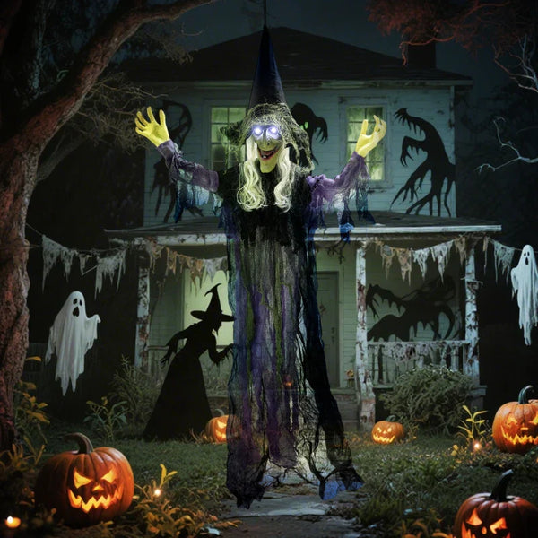 Animierte Halloween-Dekoration – Lebensgroße Hexe mit Sound & LED, 183 cm