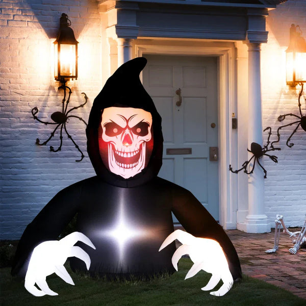 Aufblasbare Halloween-Dekoration – Aufblasbarer Sensemann mit LED-Beleuchtung, 180 cm)