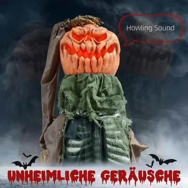 Animierte Halloween-Dekoration – Schädelkürbisgeist mit LED-Augen & Sound, 183 cm