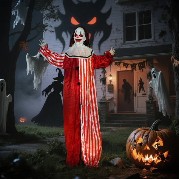Halloween Dekoration Stehender Clown 165cm mit Licht- und Soundeffekt