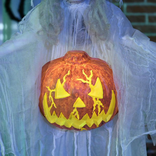 Lebensgroße alte Halloween-Hexe, Soundfunktion, mit Bewegungssensor und LED-Lichtern, 183 cm, weiß