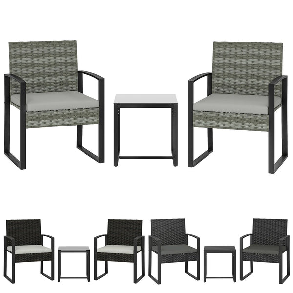 Rattan Bistroset, 3 teiliges Gartenmöbel-Set mit 2 Gartenstühlen und Tisch