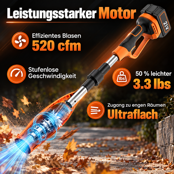 Faltbarer Akku-Laubbläser – ultraleicht, kompakt inkl. 2 Li-Ion-Akkus und Ladegerät.