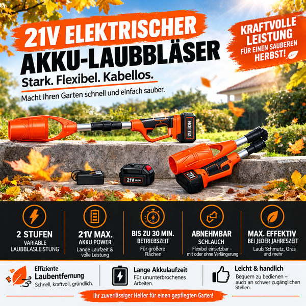 Faltbarer Akku-Laubbläser – ultraleicht, kompakt inkl. 2 Li-Ion-Akkus und Ladegerät.