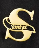 Brosche individualisiert. Gold. Ca. 4 cm Breite. Gefertigt nach Ihrem Firmenlogo oder Text. Wir setzen es für Sie um!