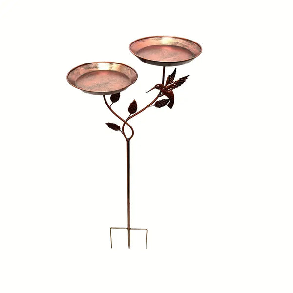 Antikes Doppel-Vogelbad aus Eisen – Rustikales Gartenornament mit 2 abnehmbaren Futterstellen und stabiler Dreifuß-Basis