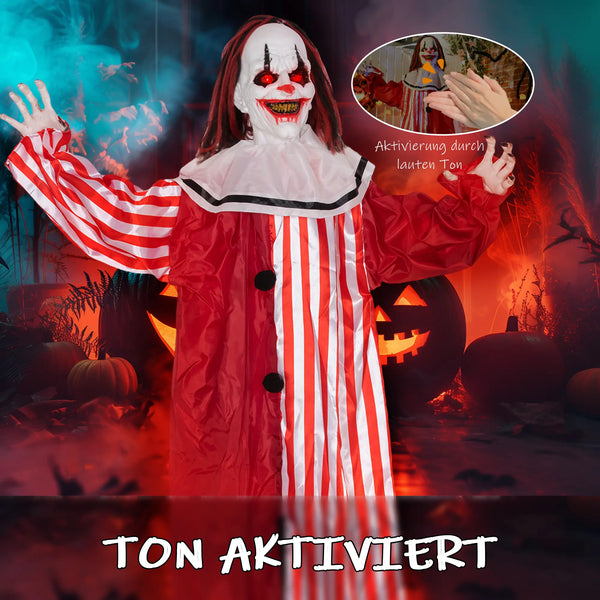 Halloween Dekoration Stehender Clown 165cm mit Licht- und Soundeffekt