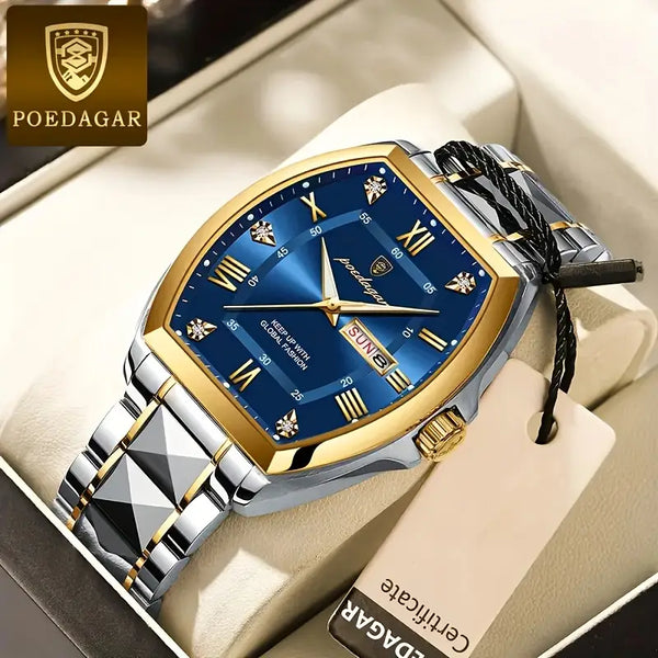 Elegante Uhr (Stahl/Gold  in klassischem Business‑Casual‑Stil mit markantem Tonneau‑Gehäuse