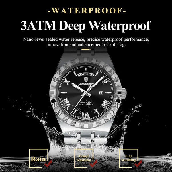 Elegante Herren-Armbanduhr, Stahlband. Mit Wochentag-Anzeige. 3 Modelle.