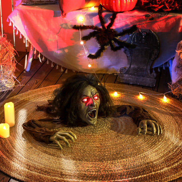 Halloween Dekoration kriechende Zombi-Oma, LED-Lichter und Soundfunktion, 140 cm