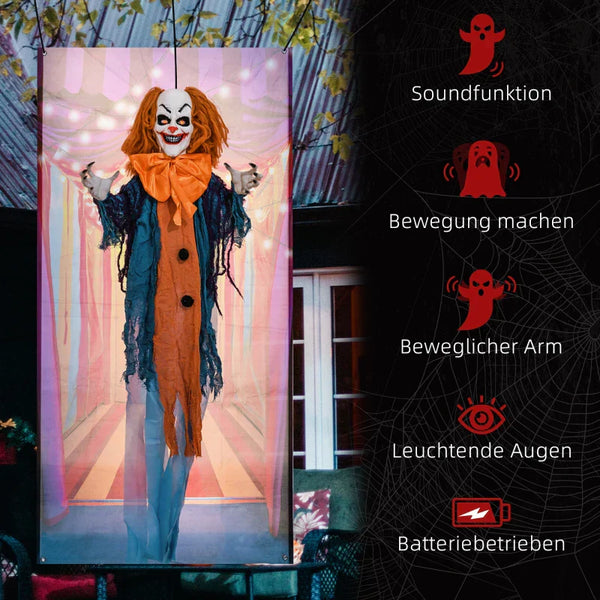 Animierte Halloween-Dekoration – Grusel-Clown mit Sound, LED & Bewegung, 168 cm