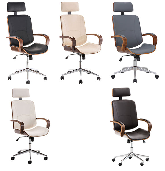Designer-Bürostuhl DYTON Chefsessel Leder-Holz-Kombination