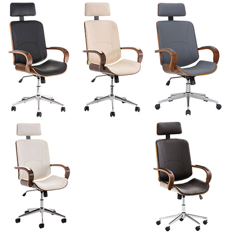Designer-Bürostuhl DYTON Chefsessel Leder-Holz-Kombination