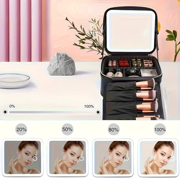 Kosmetiktasche mit Doppelspiegel, LED-beleuchtet. Make-up Tasche. Schminkkoffer für Damen