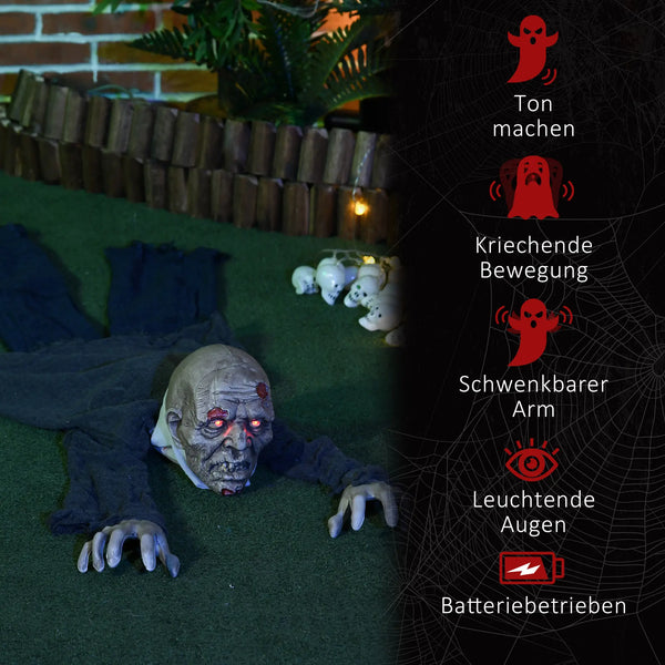 Halloween Dekoration heulender, kriechender Zombie 159 cm LED-Lichter Soundfunktion