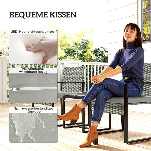 Rattan Bistroset, 3 teiliges Gartenmöbel-Set mit 2 Gartenstühlen und Tisch