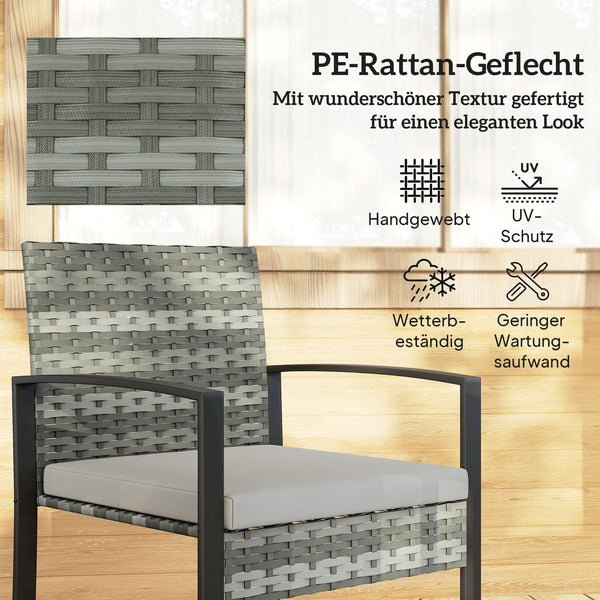 Rattan Bistroset, 3 teiliges Gartenmöbel-Set mit 2 Gartenstühlen und Tisch