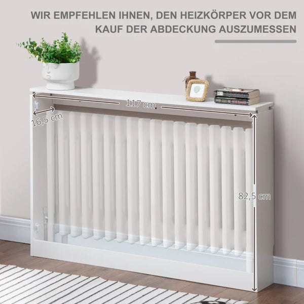 Heizkörperabdeckung mit Lamellendesign & Ablagefläche – Weiß, 120 cm