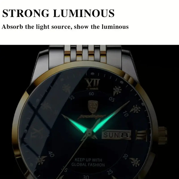 Herrenuhr Armbanduhr Stahl-Gold. Elegantes Design mit dunkelblauem Ziffernblatt