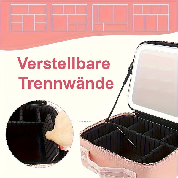 Kosmetiktasche mit Doppelspiegel, LED-beleuchtet. Make-up Tasche. Schminkkoffer für Damen