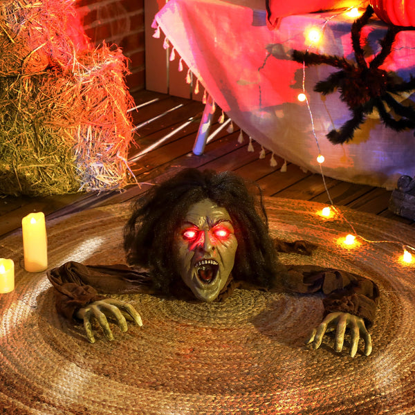 Halloween Dekoration kriechende Zombi-Oma, LED-Lichter und Soundfunktion, 140 cm