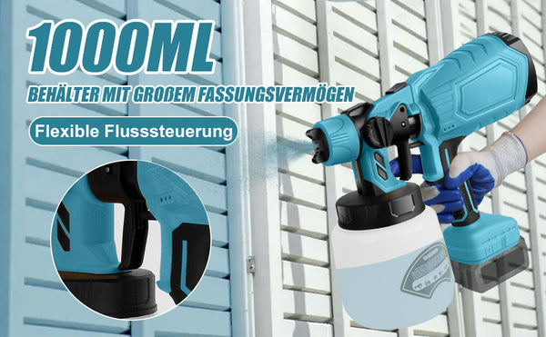 Akku Farbsprühsystem Lackierpistole mit 2 Düsen mit 1000ml Behälter