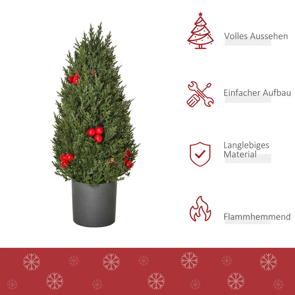 Mini-Weihnachtsbaum mit roten Beeren und Tannenzapfen – 47 cm