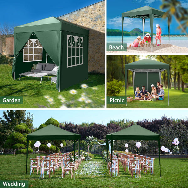 Faltpavillon wasserdicht. Pop Up. Mit 4 Seitenteilen. 2x2 Meter. Gartenzelt. Partyzelt. UV50+ Schutz. Einfaches Faltsystem.