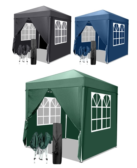 Faltpavillon wasserdicht. Pop Up. Mit 4 Seitenteilen. 2x2 Meter. Gartenzelt. Partyzelt. UV50+ Schutz. Einfaches Faltsystem.