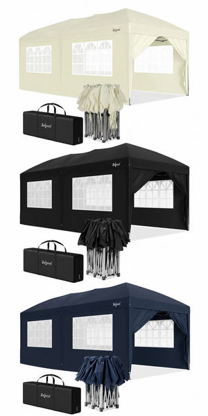 Faltpavillon 3 x 6 m – Pop-Up Pavillon inklusive Tragetasche. Sonnenschutz und leichter Regen. Mit 6 Seitenteilen.