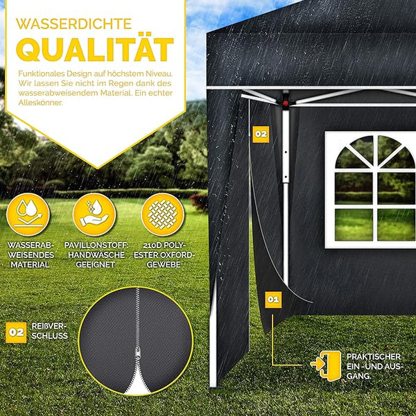 Faltpavillon wasserdicht. Pop Up. Mit 6 Seitenteilen. 3x6 Meter. Gartenzelt. Partyzelt. UV50+ Schutz. Einfaches Faltsystem.