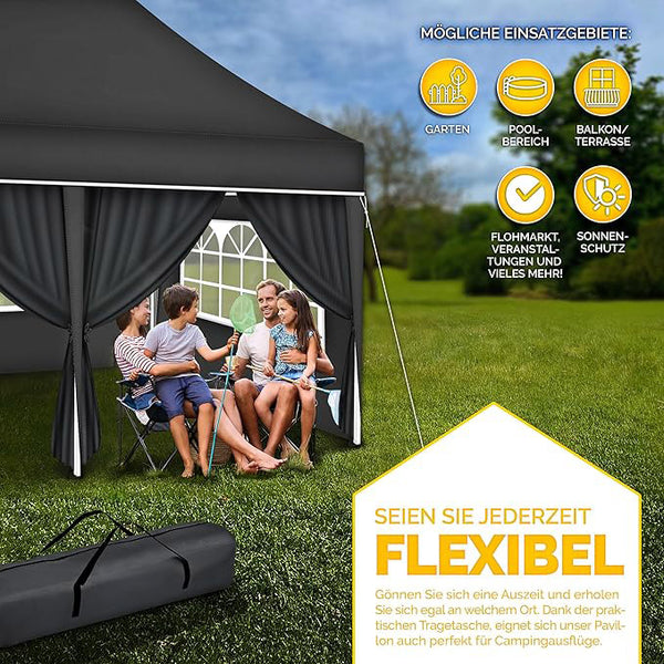 Faltpavillon wasserdicht. Pop Up. Mit 6 Seitenteilen. 3x6 Meter. Gartenzelt. Partyzelt. UV50+ Schutz. Einfaches Faltsystem.