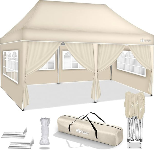Faltpavillon wasserdicht. Pop Up. Mit 6 Seitenteilen. 3x6 Meter. Gartenzelt. Partyzelt. UV50+ Schutz. Einfaches Faltsystem.