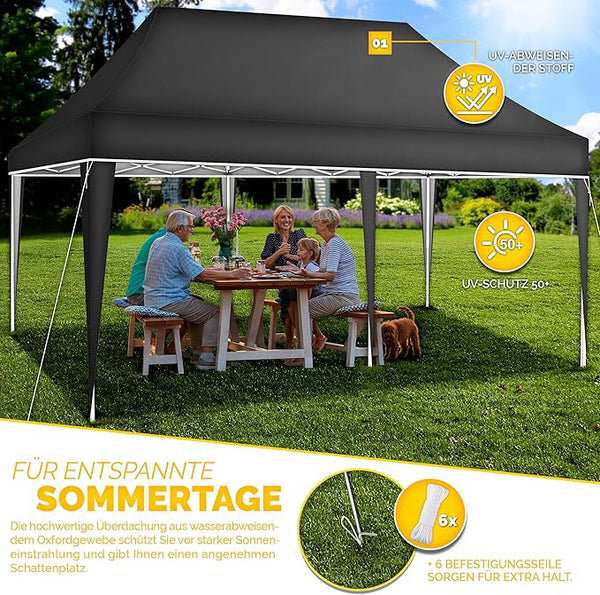 Faltpavillon wasserdicht. Pop Up. Ohne Seitenteile. 3x6 Meter. Gartenzelt. Partyzelt. UV50+ Schutz. Einfaches Faltsystem.