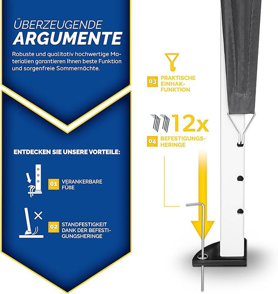 Faltpavillon wasserdicht. Pop Up. Ohne Seitenteile. 3x6 Meter. Gartenzelt. Partyzelt. UV50+ Schutz. Einfaches Faltsystem.