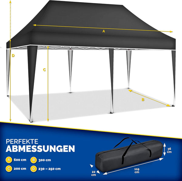 Faltpavillon wasserdicht. Pop Up. Ohne Seitenteile. 3x6 Meter. Gartenzelt. Partyzelt. UV50+ Schutz. Einfaches Faltsystem.