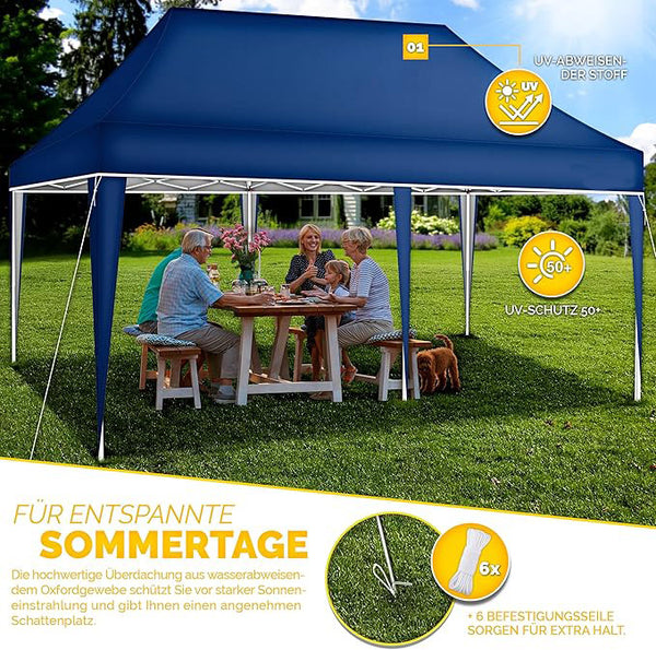 Faltpavillon wasserdicht. Pop Up. Ohne Seitenteile. 3x6 Meter. Gartenzelt. Partyzelt. UV50+ Schutz. Einfaches Faltsystem.