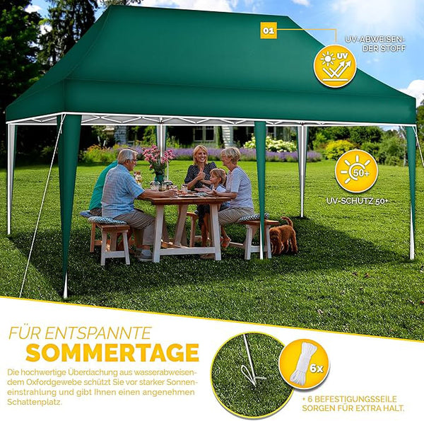 Faltpavillon wasserdicht. Pop Up. Ohne Seitenteile. 3x6 Meter. Gartenzelt. Partyzelt. UV50+ Schutz. Einfaches Faltsystem.