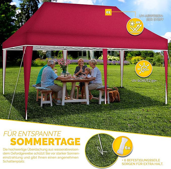 Faltpavillon wasserdicht. Pop Up. Ohne Seitenteile. 3x6 Meter. Gartenzelt. Partyzelt. UV50+ Schutz. Einfaches Faltsystem.