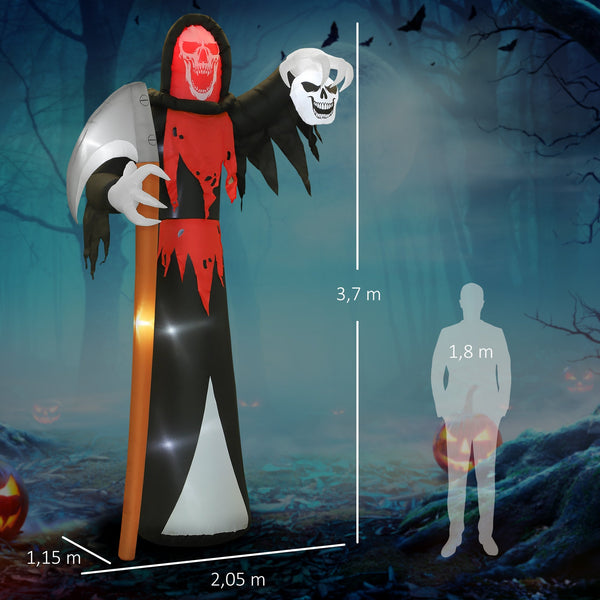 Aufblasbare Halloween-Dekoration –  XXL-Sensenmann mit Sense und Totenkopf, LED beleuchtet, 370 cm