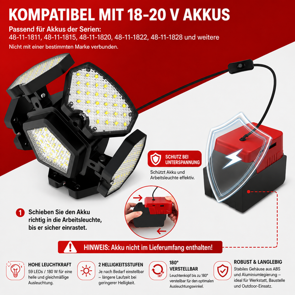Akku-LED-Hängeleuchte – Flexible Akku-Deckenleuchte auch zum Hinstellen mit höhenverstellbarer Stahlseil-Aufhängung